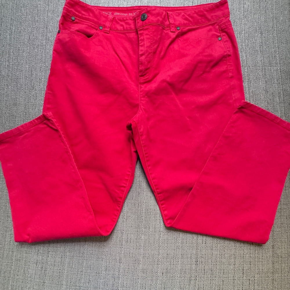 Talbots Heritage Slim Crop Red Pants Womens 14/32 Stretch Chino Jeans